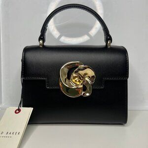 NWT TED BAKER Rosyia Top Handle Black Leather Bag Crossbody Strap Handbag